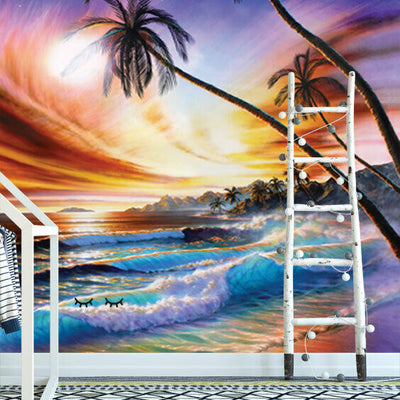 Tropical Beach Under Sunset Removable Wall Mural,hywallart