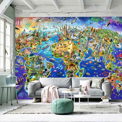 Crazy World Map Wall Mural M03,hywallart