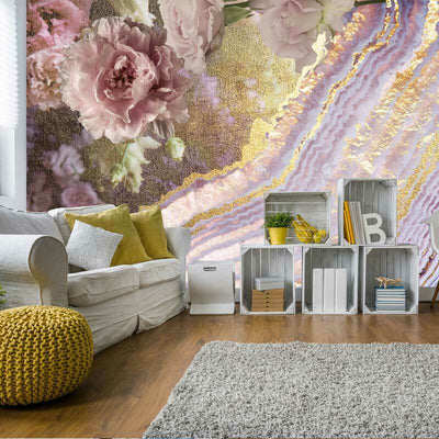 Metallic Flowers Wall Mural Paper AM34,hywallart