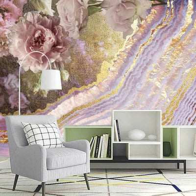 Metallic Flowers Wall Mural Paper AM34,hywallart