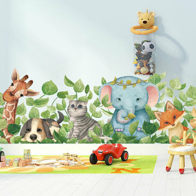 Safari Animal Tropical Leaves Wall Art Stickers Removable Decal Nursery Decor,hywallart