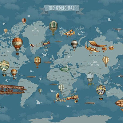 World Travel Blue Kids World Map Wall Mural M06,hywallart