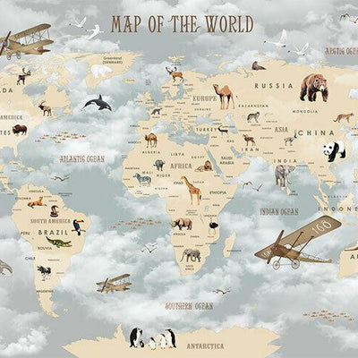 Animal World Map Kids Wall Mural M08,hywallart