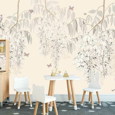 Wisteria Lane Flower Butterfly Wall Mural  B75 - hywallart