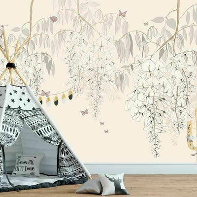 Wisteria Lane Flower Butterfly Wall Mural  B75 - hywallart