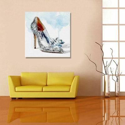 Crystal High Heel Shoes Stretched Canvas Print - hywallart