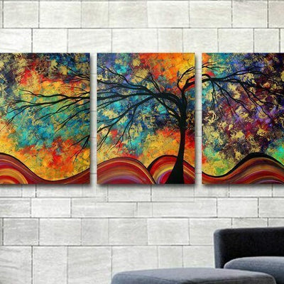 Set Of 3 Abstract Tree Stretched Canvas Prints - hywallart