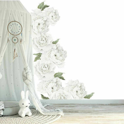 Set of 9 Pcs Individual White Peony Rose Flower Wall Sticker - hywallart