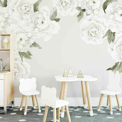 Set of 9 Pcs Individual White Peony Rose Flower Wall Sticker - hywallart