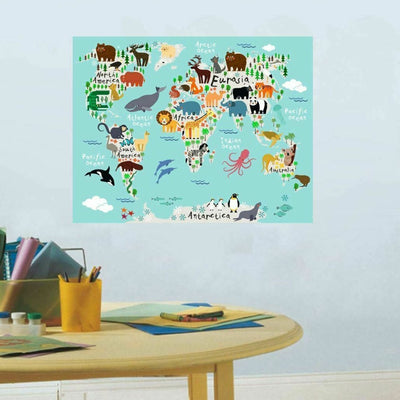 Animal Worldmap Removable Wall Stickers,hywallart