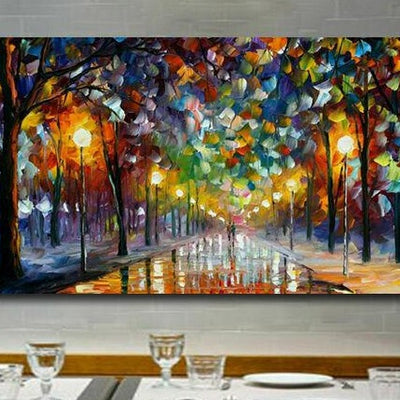 Romantic Winter Night Stretched Canvas Print - hywallart