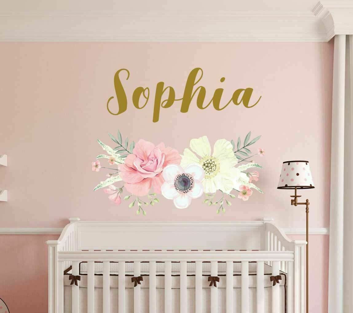 Personalised Name Nursery Wall Sticker Flower Bouquet