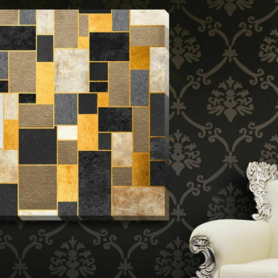 Gold Black Grid Stretched Canvas Print - hywallart