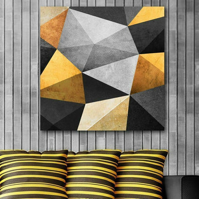 Gold Black Grid Stretched Canvas Print - hywallart