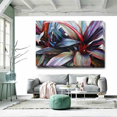 Tropical Flower Leaves Stretched Canvas Art F91 - hywallart