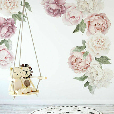 Set of 9 Pcs Large Individual Peony Rose Flower Wall Sticker Baby Nursery Decor - hywallart