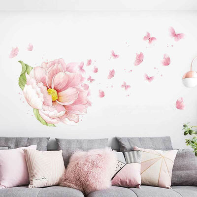 Pink Peony Blossom Butterfly Wall Stickers - hywallart