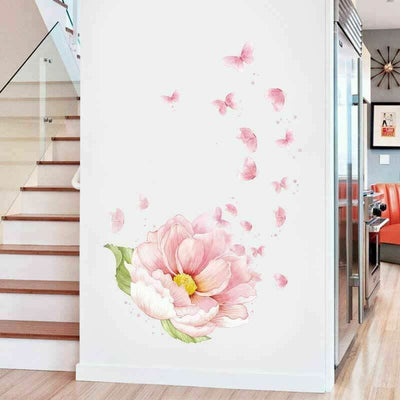 Pink Peony Blossom Butterfly Wall Stickers - hywallart