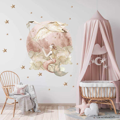 Mermaid Swan Pink Wall Stickers
