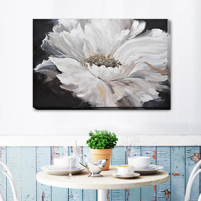 White Gold Flower Stretched Canvas Print F136