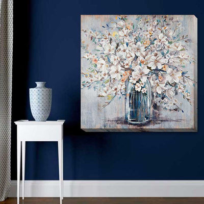 White Blue Flower Stretched Canvas Print  F134