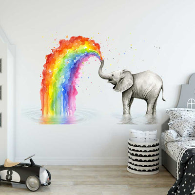 Elephant Rainbow Wall Art Stickers Removable Nursery Decal Kids Decor Mural Gift