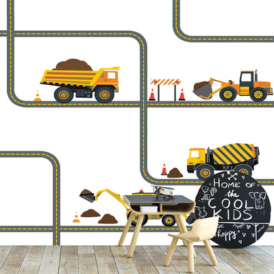 Yellow Theme Construction Vehicle Wall Stickers