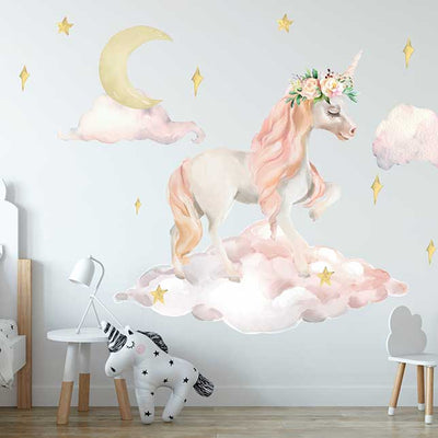 Princess Unicorn Floral Nursery Wall Decal
