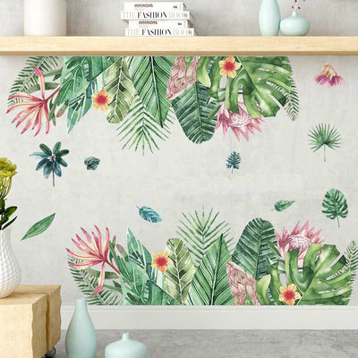 Tropical Flower Leaves Removable Wall Art Border Sticker Decal Kid Nursery Decor,hywallart
