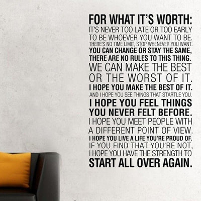 For What Is Worth Wall Art Stickers Quotes,hywallart