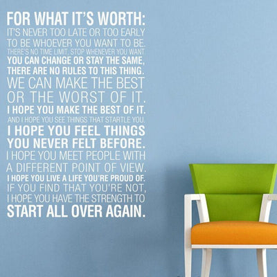 For What Is Worth Wall Art Stickers Quotes,hywallart