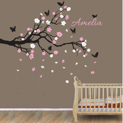 Custom Personalised Name Birds Butterfly Branch Wall Sticker,hywallart
