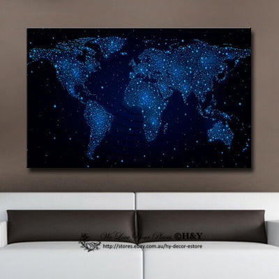 Starry World Map Stretched Canvas Print Framed Wall Art Home Office Kids Decor,hywallart