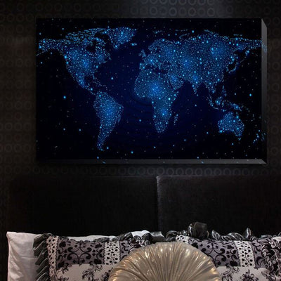 Starry World Map Stretched Canvas Print Framed Wall Art Home Office Kids Decor,hywallart