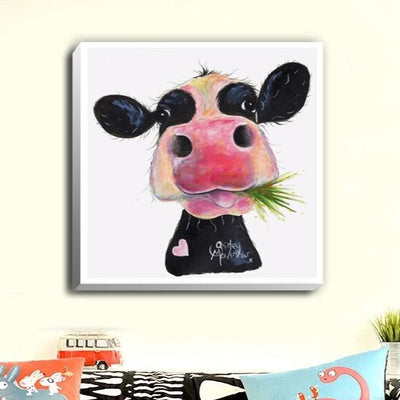 Cute Cow Stretched Canvas Print,hywallart