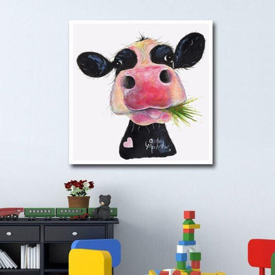 Cute Cow Stretched Canvas Print,hywallart