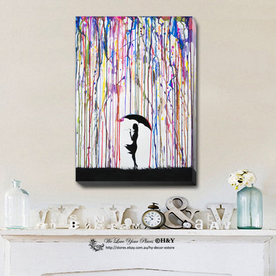 Umbrella Girl Stretched Canvas Print Framed Wall Art Home Kids Decor Painting AU,hywallart