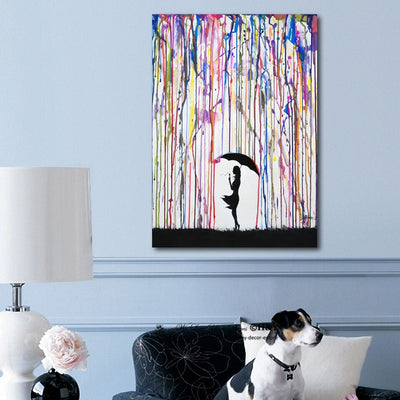 Umbrella Girl Stretched Canvas Print Framed Wall Art Home Kids Decor Painting AU,hywallart