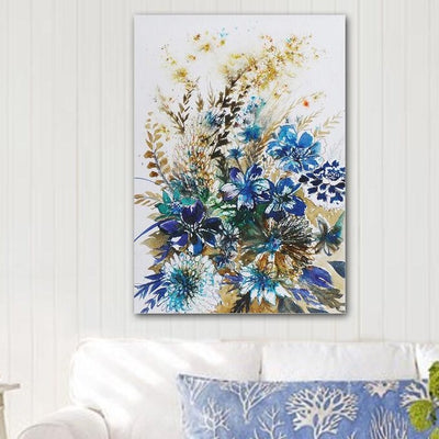 Blue Flowers Abstract Stretched Canvas Print,hywallart
