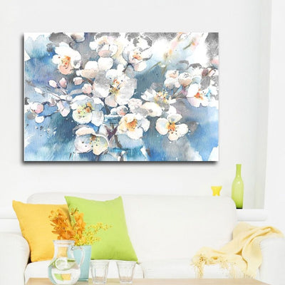 White Blue Flowers Stretched Canvas Prints,hywallart