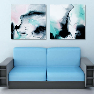Set of 2 black blue Stretched Canvas Print,hywallart