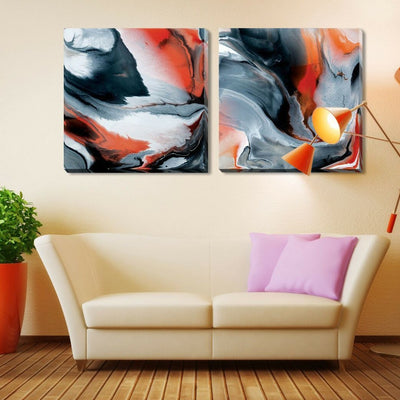 Set of 2 Black Red Stretched Canvas Print,hywallart
