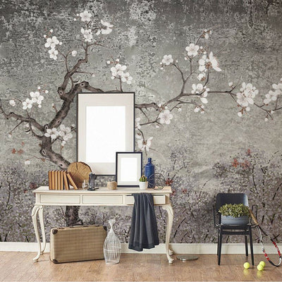 Vintage Plum Blossom Branch Wall Mural,hywallart