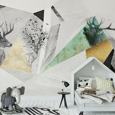 Geometric Pattern Deer Removable Wall Mural,hywallart