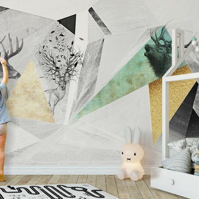 Geometric Pattern Deer Removable Wall Mural,hywallart