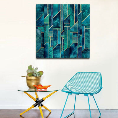 Jade Gold Geometric Stretched Canvas Print,hywallart