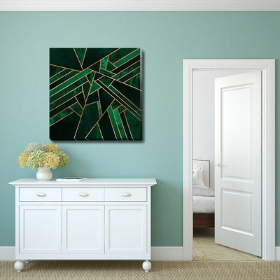 Geometric Green Gold Stretched Canvas Print,hywallart