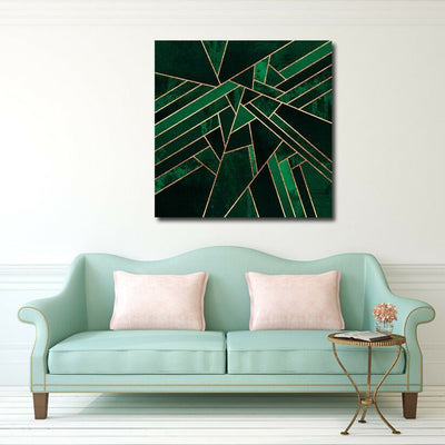 Geometric Green Gold Stretched Canvas Print,hywallart