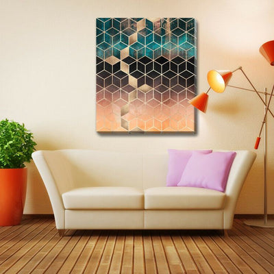 Geometric Grid Stretched Canvas Print,hywallart