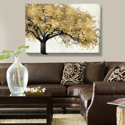 Golden Tree Stretched Canvas Print,hywallart